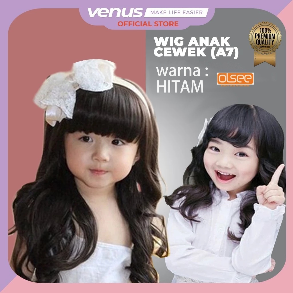 OLSEE - Wig Anak Perempuan Panjang Curly – Rambut Palsu Bayi & Anak Anti Kusut, Premium Look - Wig B