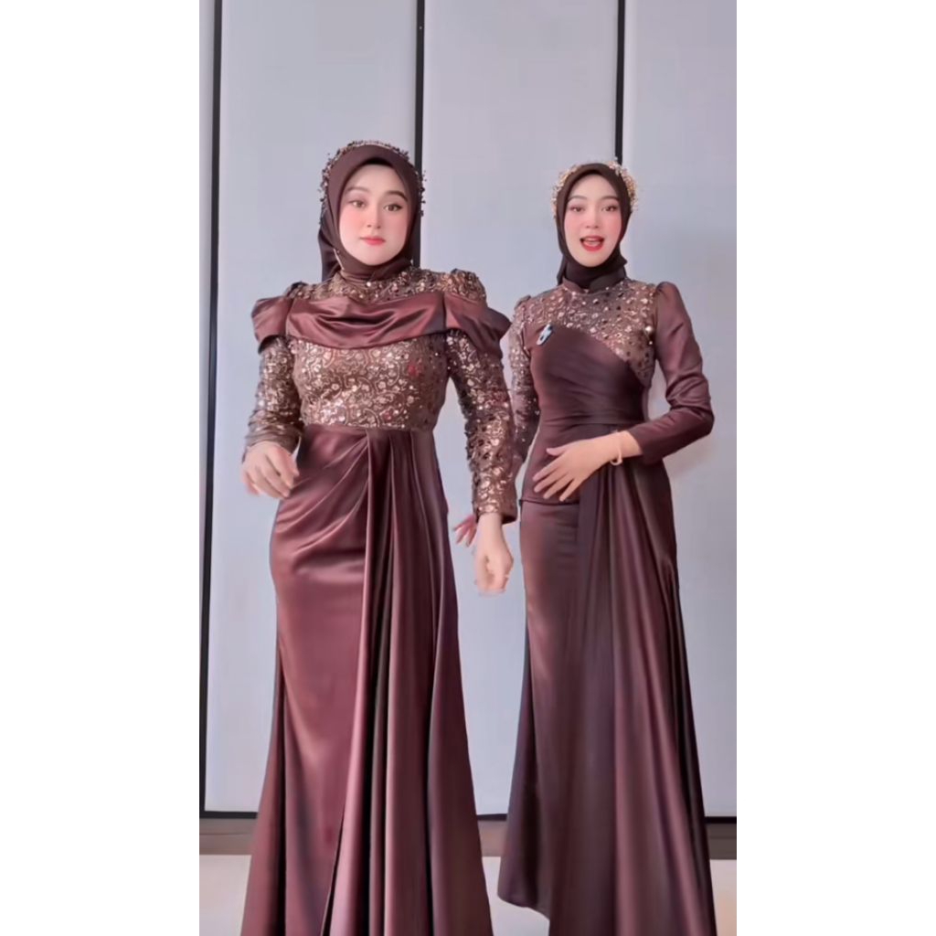 Kastya Dress Pesta Model Gaun | Dress Model Gaun Pesta | Bahan Maksmara luxury mix Brukat Squin Prem