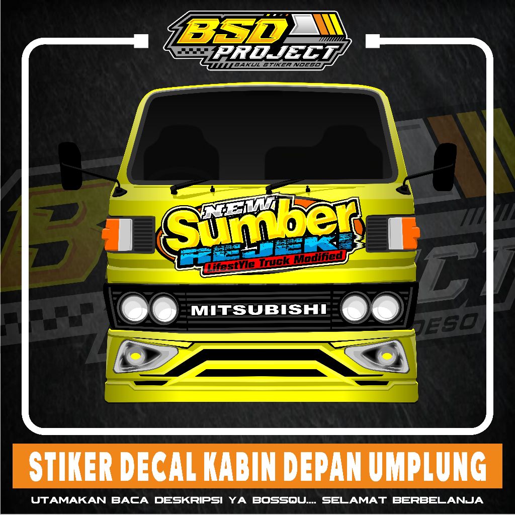 STIKER DECAL KABIN DEPAN TRUK UMPLUNG SUMBER REJEKI BISA GANTI TULISAN STIKER DECAL PRINTING KABIN D