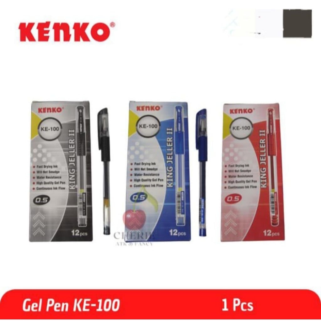 

KENKO Pulpen Gel Pen KE-100 0.5 mm Biru / Hitam / Merah - Doz isi 12 Pcs.
