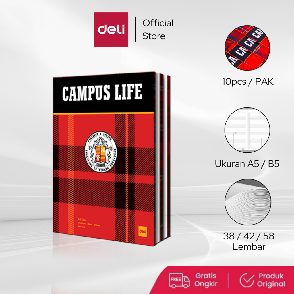 

Deli Buku Tulis Campus 58 Lembar 10 PCS/PACK Buku Tulis Sekolah 38/42 Notebook A5/B5 CNA5X8 CNB542