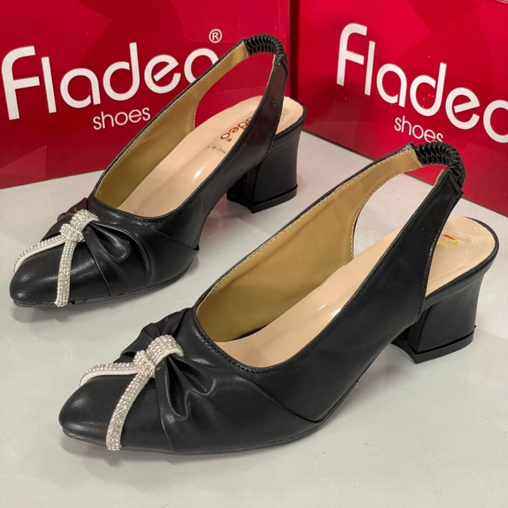 Sepatu sandal slop wanita dengan heels 5cm tali belakang elastis fladeo F06 trendy