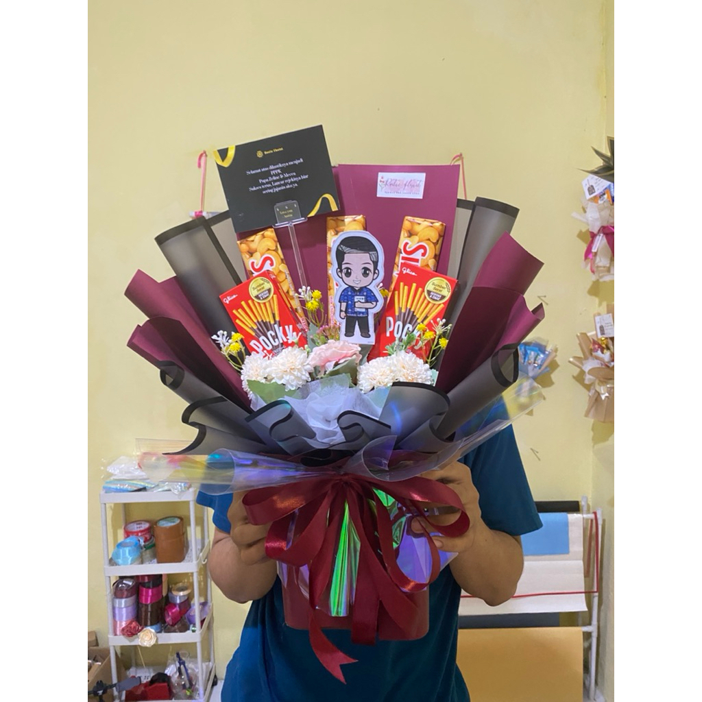 

(Ready stock)Termurah Buket Bunga pocky Silverqueen / buket hadiah / buket pocky/Buket Silverqueen /hadiah ulang tahun/Buket Topper