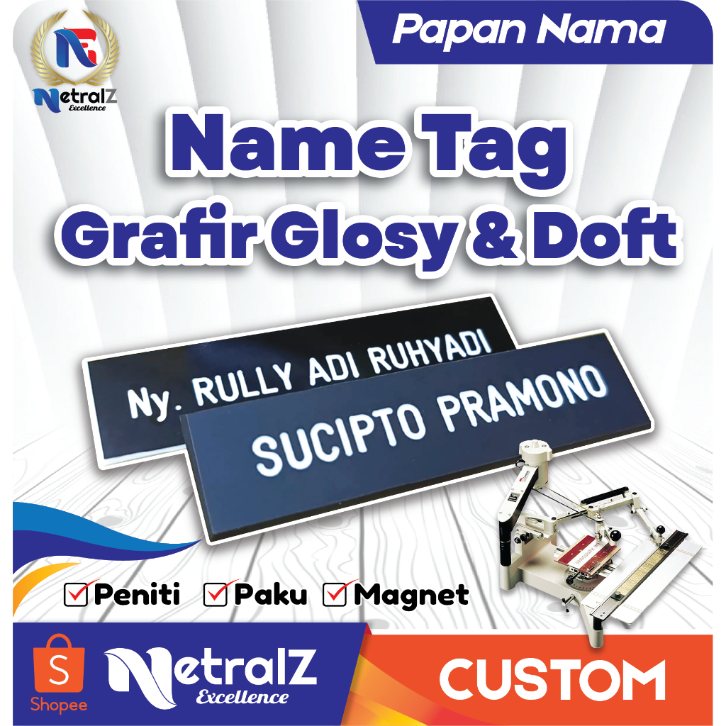 

Name Tag GRAFIR / Name Tag PDH/PDL Gravo Hitam Doft/glosy Bahan Acrilik Nametag Custom