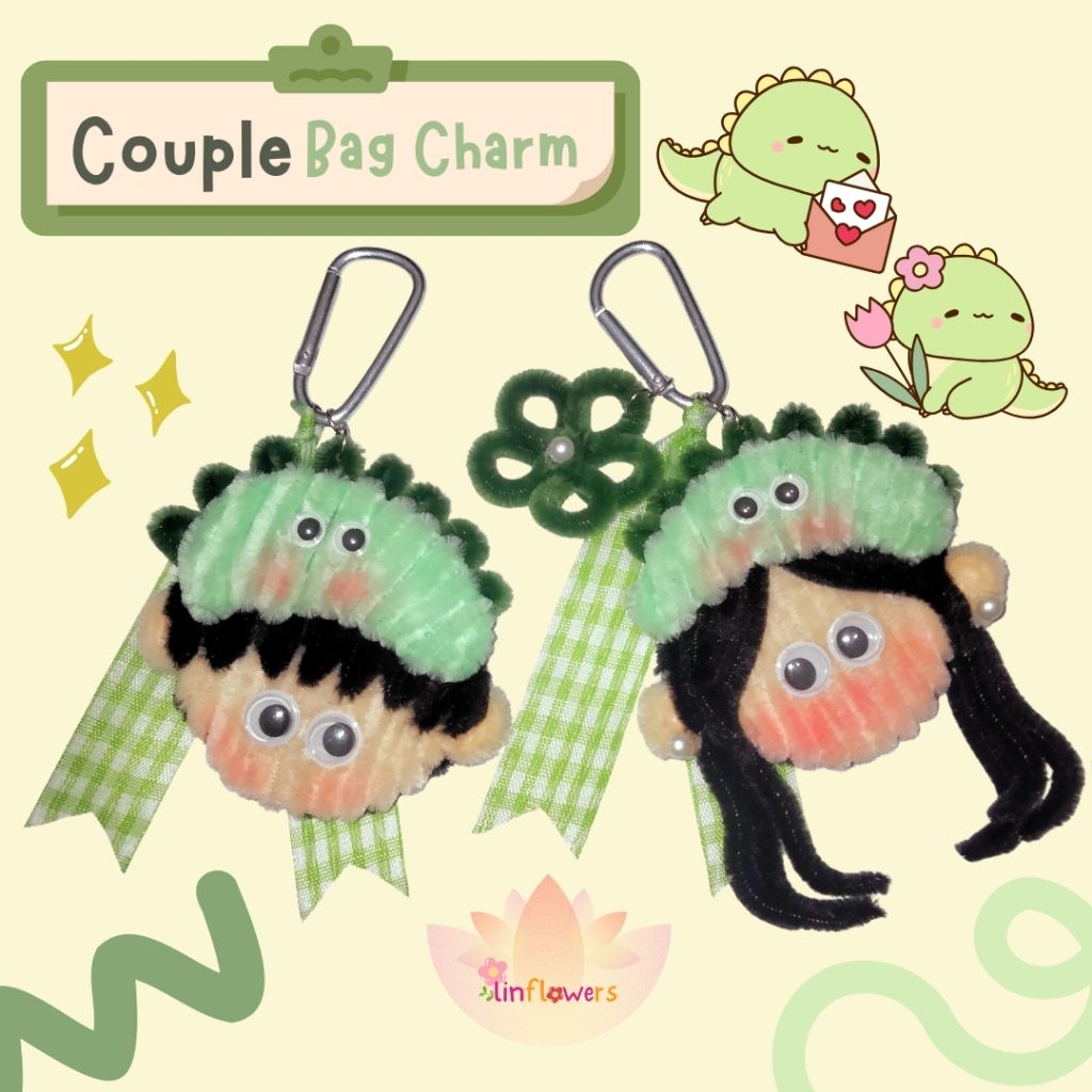 Couple Bag Charm|Couple Keychain|Gantungan Tas Couple|Gantungan Kawat Bulu