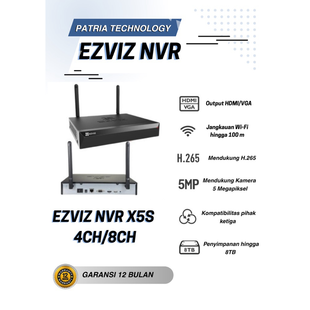 EZVIZ NVR X5S 4Chanel/8Chanel Perekam IP Camera Paket CCTV Wireless Wifi indoor - NVR Only