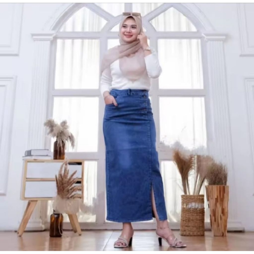 TAMMARA ROK JEANS WANITA//ROK JEANS BELAH SAMPING