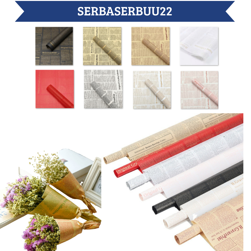 

Isi 20 LEMBAR Kertas Buket Bunga Cellophane Motif Koran Flower Wrapping Newspaper Pattern Paper Kraft KB049 SS22