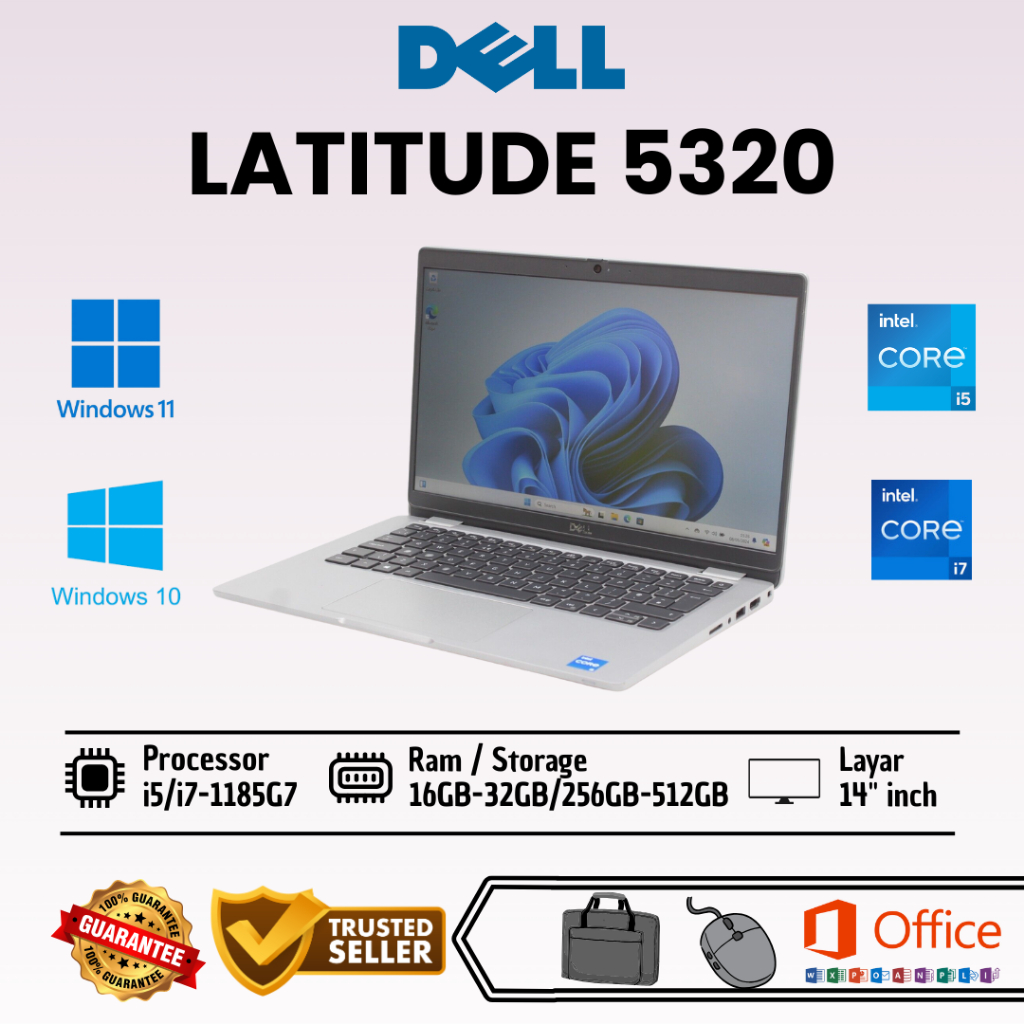 Laptop Dell Latitude 5320 Core i5/i7-1185G7 Ram 16GB-32GB SSD 256GB-512GB Second Bergaransi