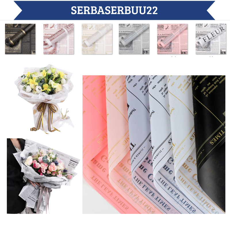 

Isi 20 LEMBAR Flower Wrapping Paper Waterproof Motif Koran Newspaper Kertas Buket Bunga Cellophane KB012 SS22