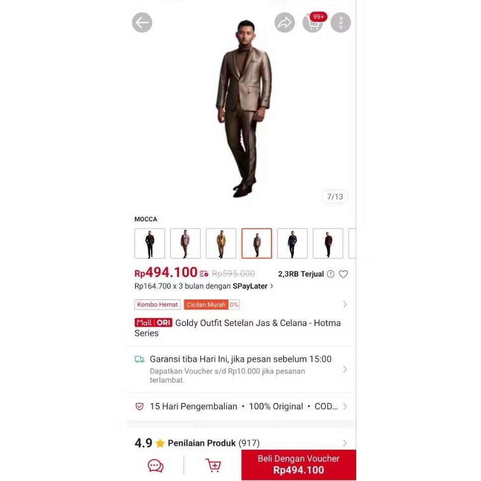 PRELOVED / BEKAS 1XPAKAI GOLDY - SETELAN JAS CELANA PRIA -  HOTMA SERIES MOCCA SIZE M