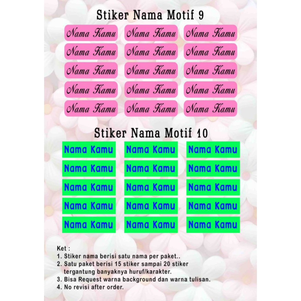 

stiker nama custom