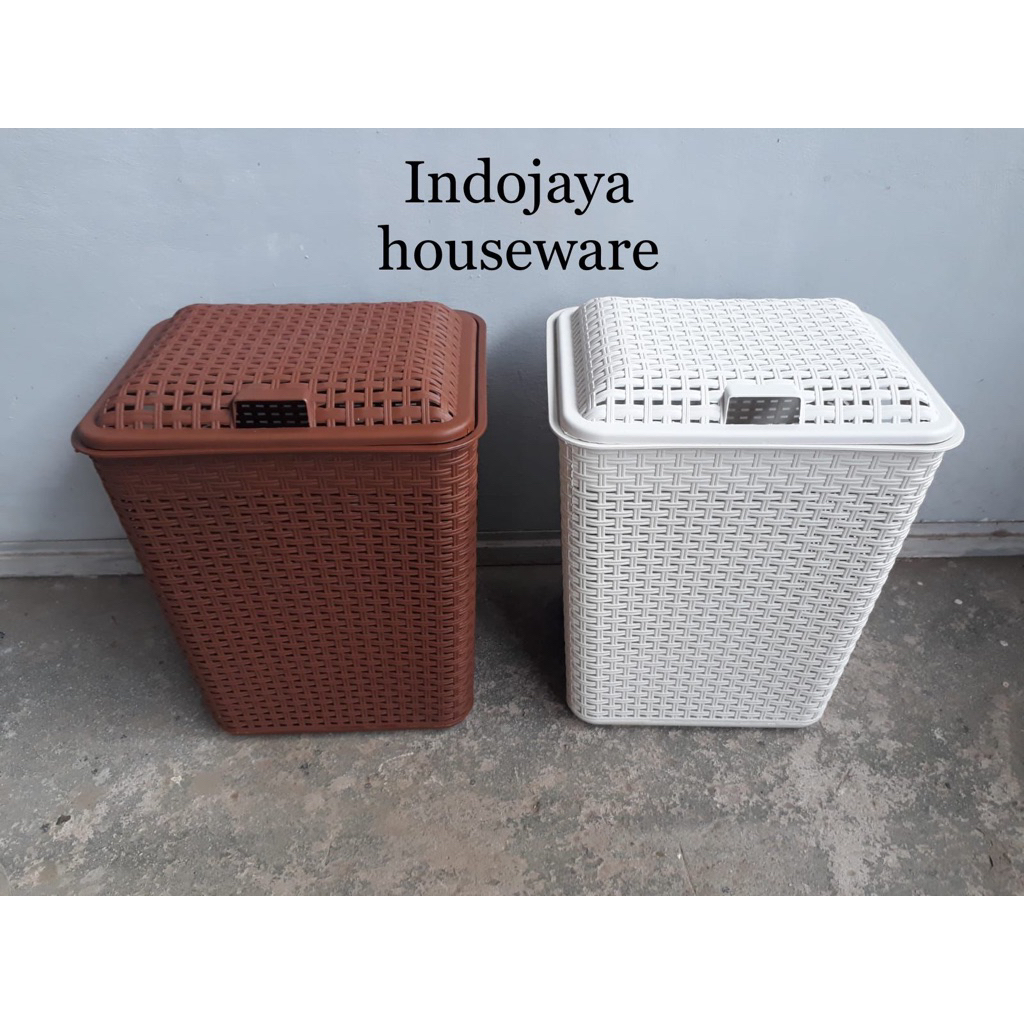 keranjang laundry troy segi motif rotan tempat pakaian kotor dan bersih
