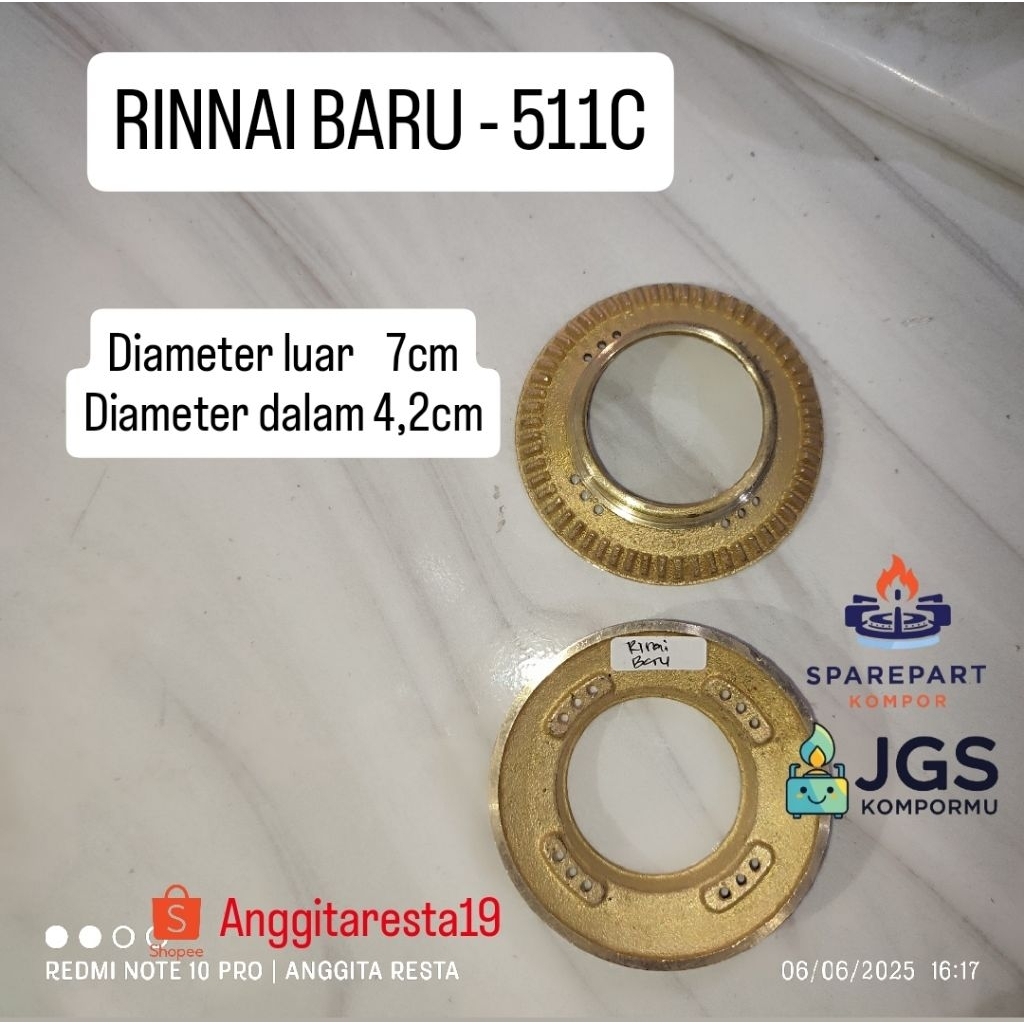 Burner KUNINGAN 511C Kompor Rinnai Baru