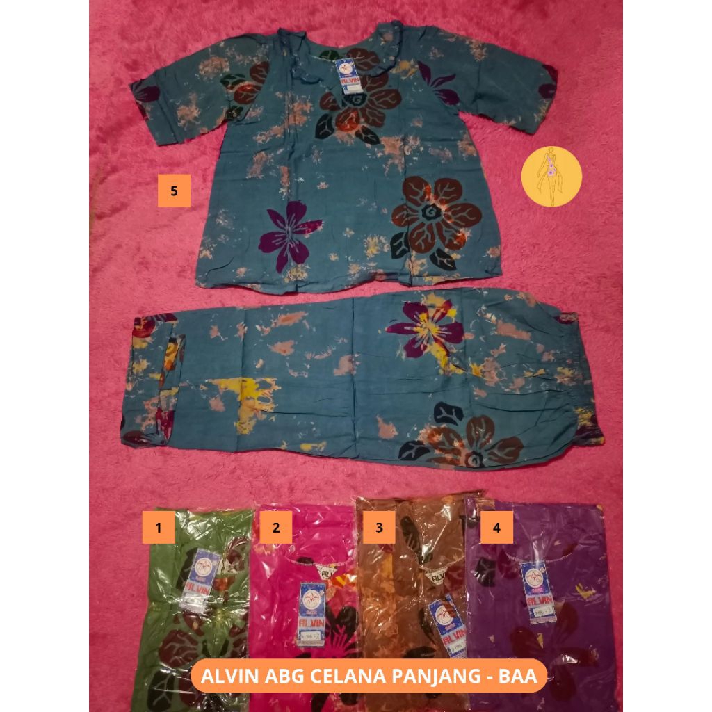 Setelan Cp Alvin Abg Tangan 3/4 |Setelan Batik|Baju Tidur Batik Alvin|Setelan Celana Panjang Batik A