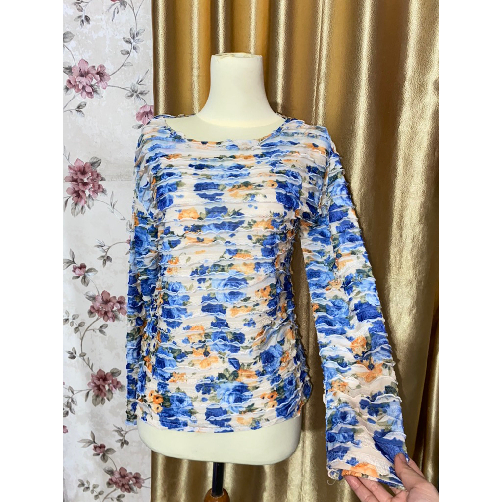 blouse motif bunga bunga korean style