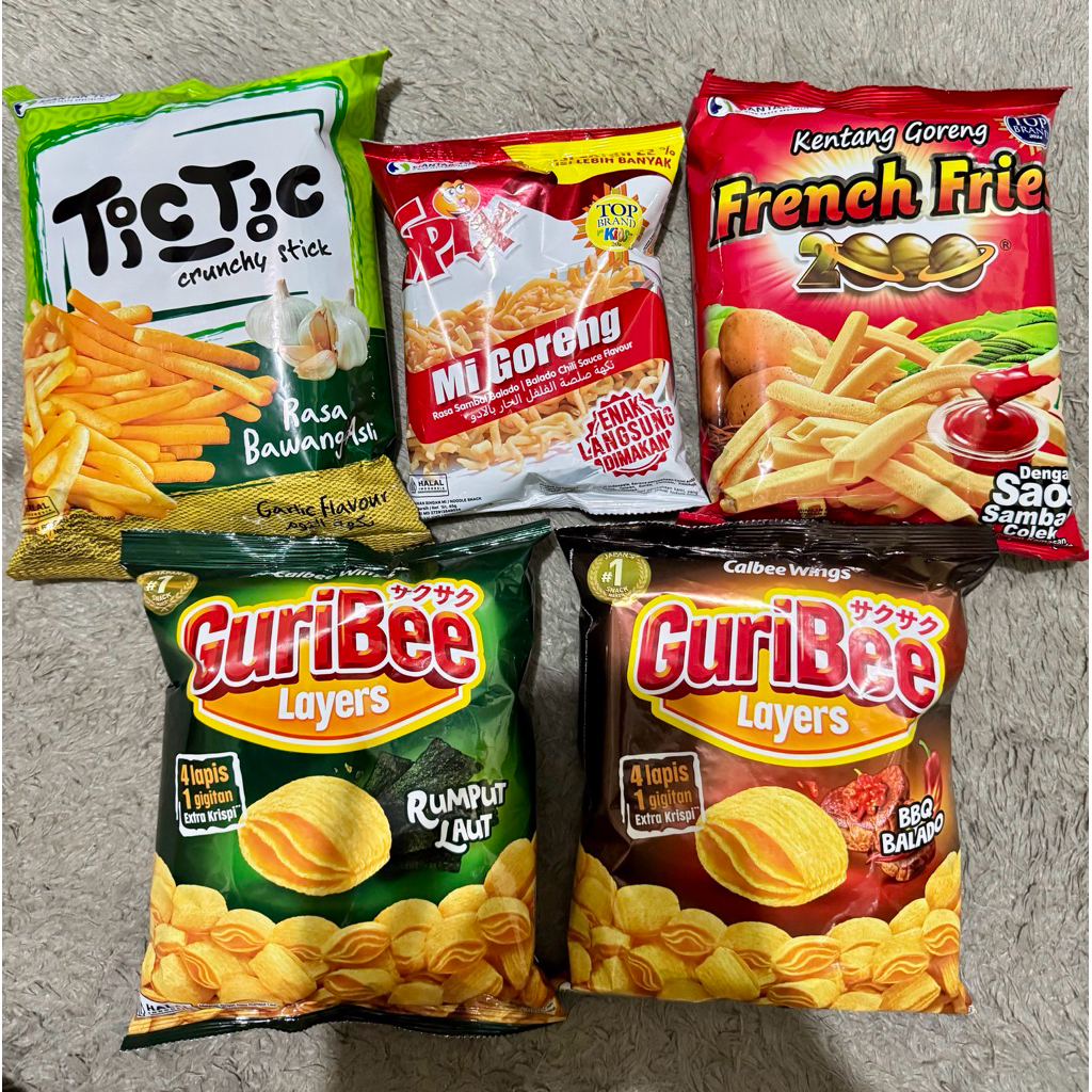 

French Fries / TicTic / Guribee / Spix Mie goreng kemasan multipack ECER per pcs