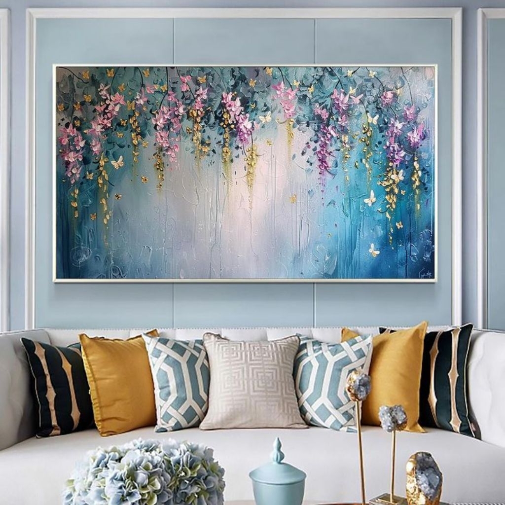 lukisan dinding minimalis modern bunga teratai ful color