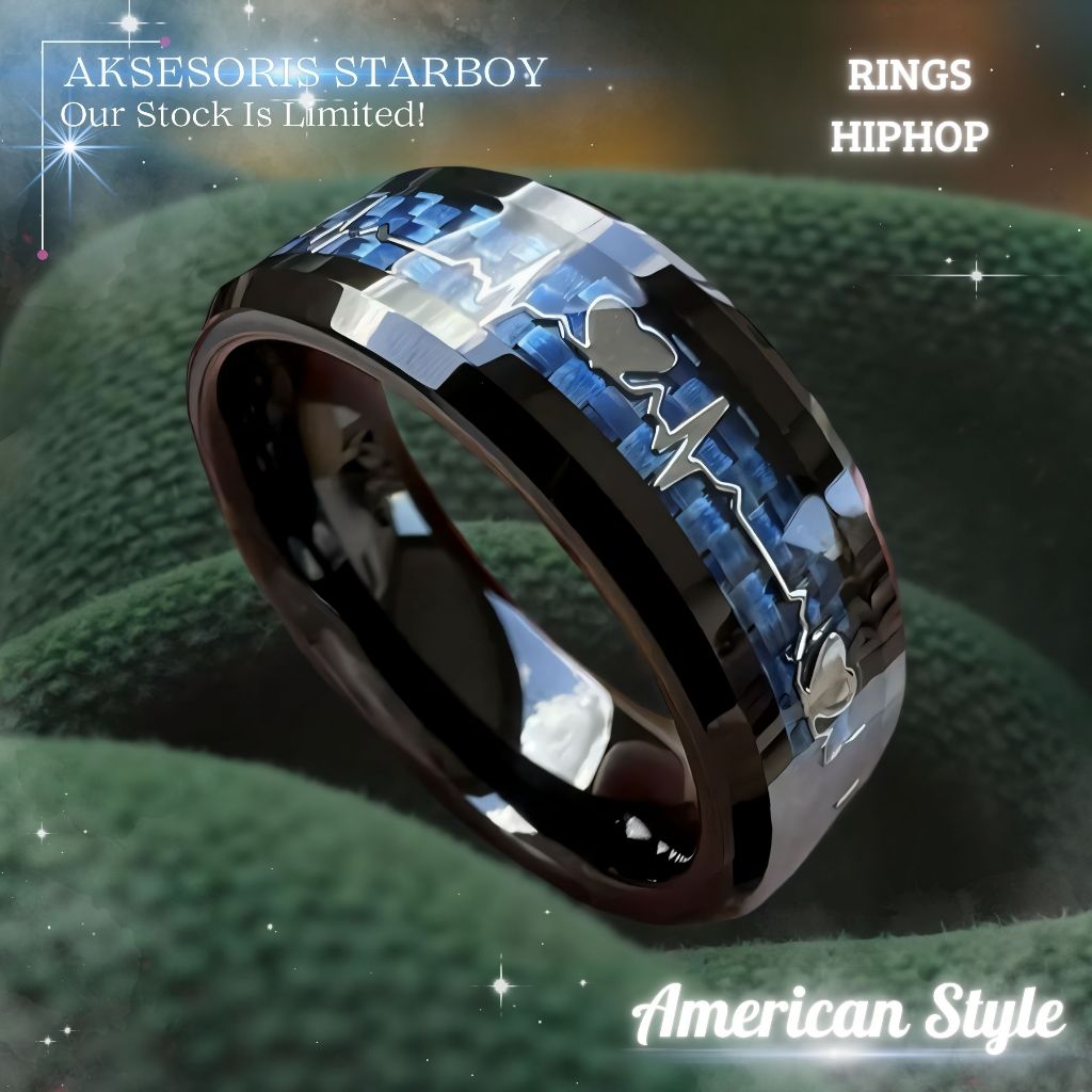 Cincin Pria Detak Jantung Biru Keren – Ring American Style Cowok Stylish | Aksesoris Starboy