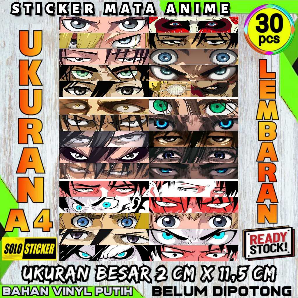 

Sticker Mata Anime Isi 30 pcs Lembaran A4 Belum Dipotong Anti Air