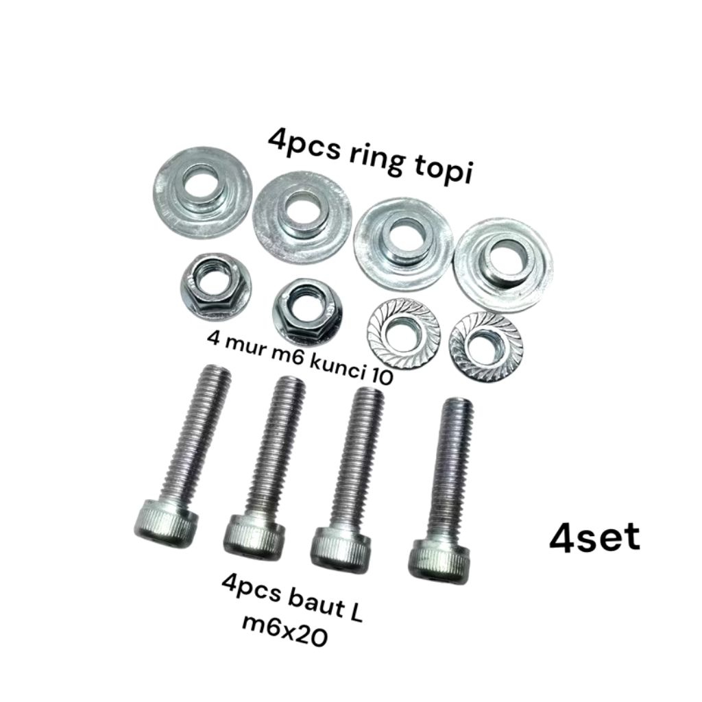 4set ring bos baut 10 L m6x20 mur m6 baut ring mur set plat nomer baut original