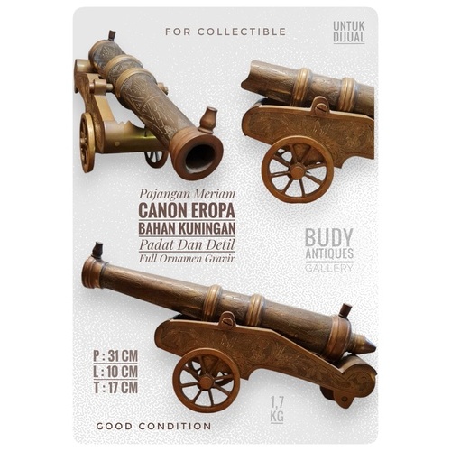 Pajangan Meriam Eropa Antik Bahan Kuningan Padat Full Ornamen Gravir