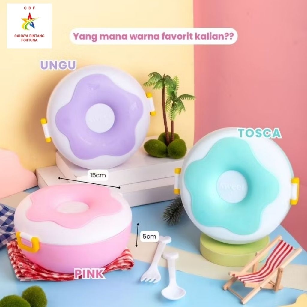 LUNCH BOX DONAT / SATU SET TEMPAT BEKAL ANAK DENGAN FREE SENDOK/GARPU, Tempat makan, kotak bekal, ko