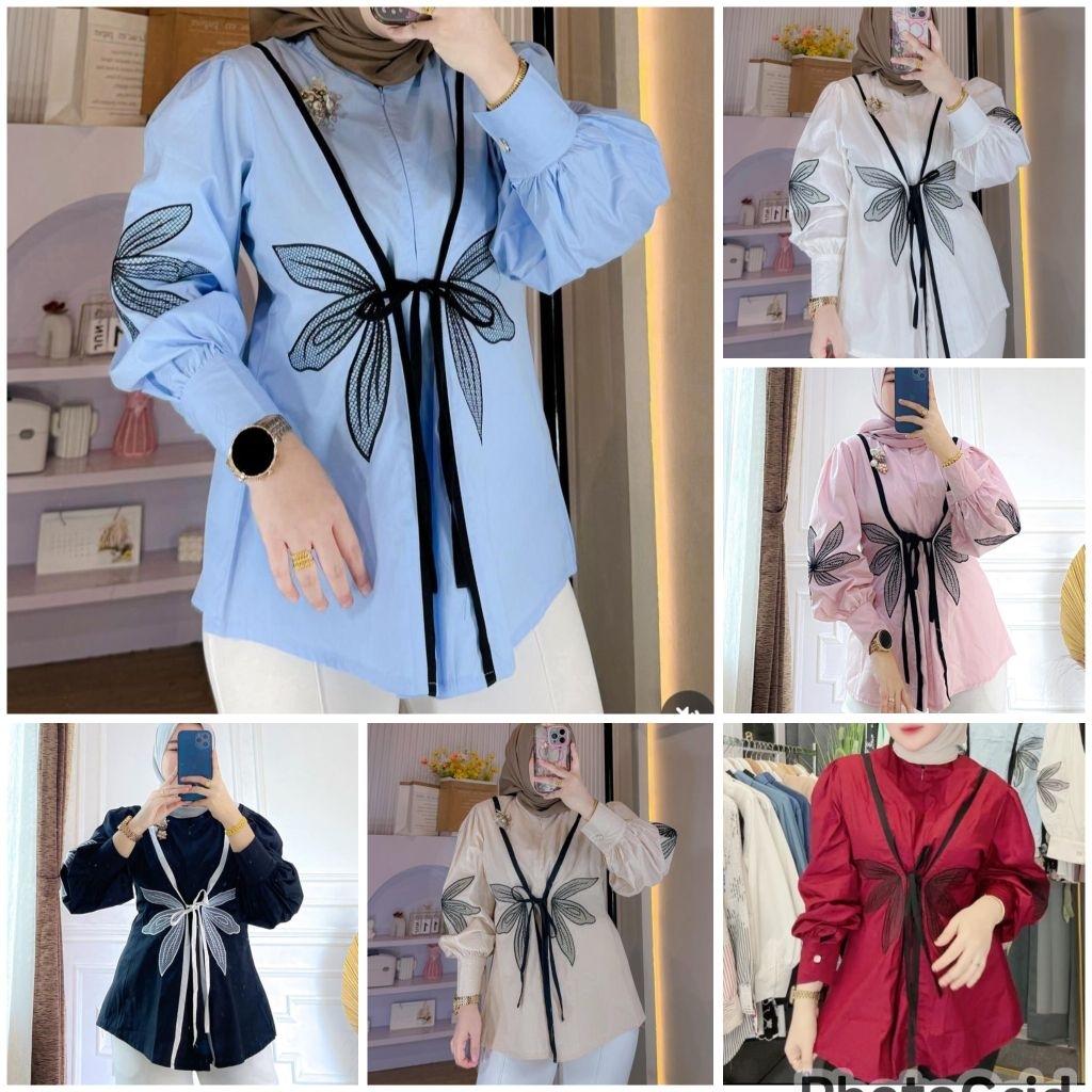 KEMEJA BLOOM BORDIR VIRAL/BlOUSE BORDIR BIG BUTTERFLY VIRAL/BLOUSE KATUN KOMBI BROKAT/KEMEJA KATUN M