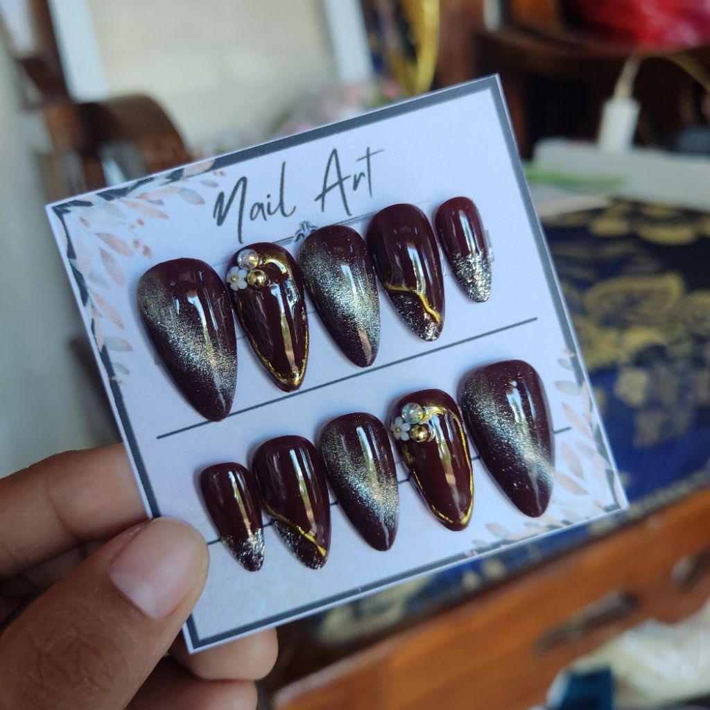 press on nails / press on / nail art wedding/nail art / kupal maroon /merah /burgundy