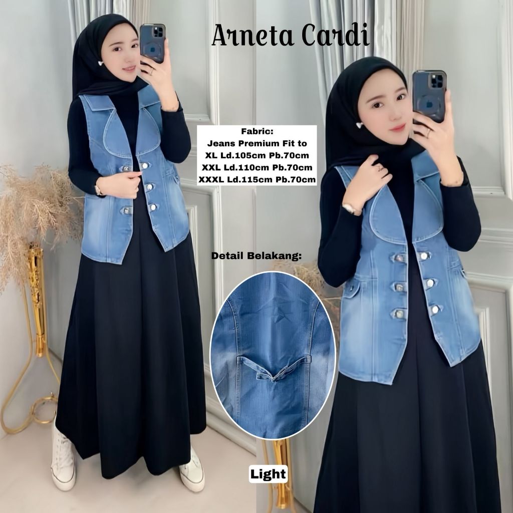"Cardigan Jeans Wanita Outer Denim Tanpa Lengan Panjang Hijab Casual Jumbo"