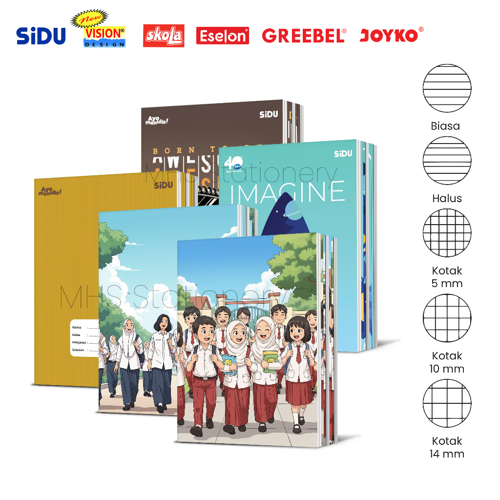 

Buku Tulis 32 38 58 Lembar Sidu Skola Vision Greebel Setrimin Halus Alfabet Latin Kotak 1 Pak 10
