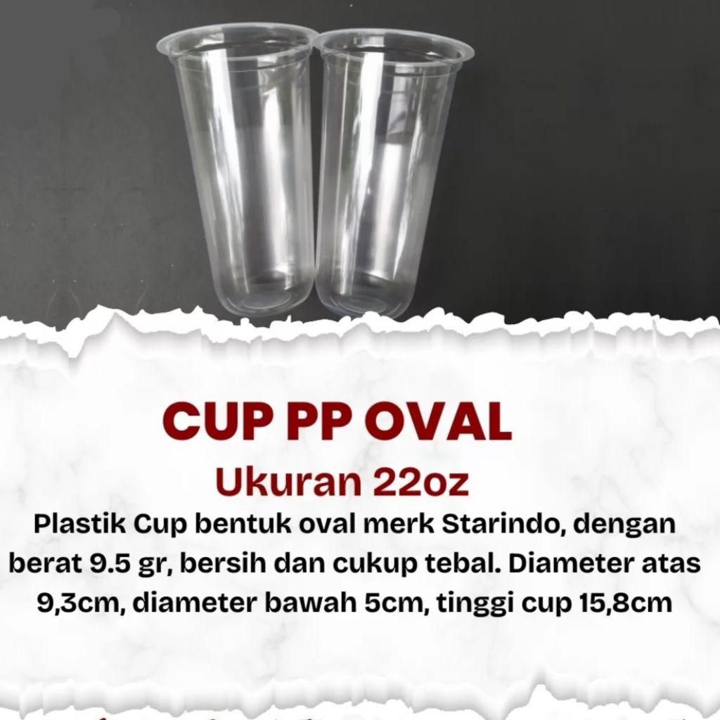 Gelas Plastik Oval 22 Oz Starindo Tebal 9,5 Gram (50pcs) / Cup Oval 22 Oz / Oval 22 Oz Starindo
