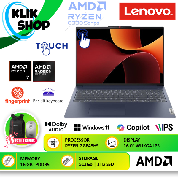 Lenovo IdeaPad Slim 5 16 Touchscreen AMD Ryzen 7 8845HS 16GB 1TB SSD WUXGA Windows 11 Blue