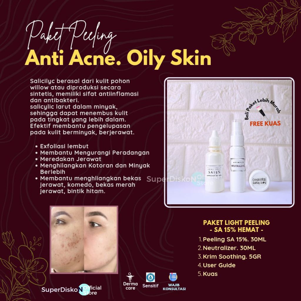 ( JERAWAT ) PAKET PEELING Pengelupasan Salicylic SA 15% SA 25% - Jerawat - komedo - bekas jerawat me