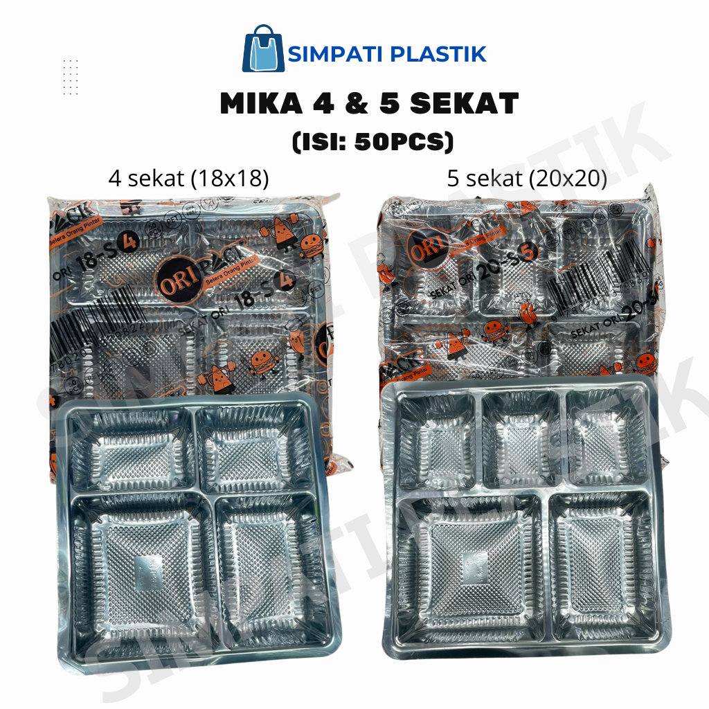 ( Isi 50pcs)MIKA 4 & 5 SEKAT/ 4 Sekat 18x18cm & 5 Sekat 20x20cm untuk Besek Kotak Nasi