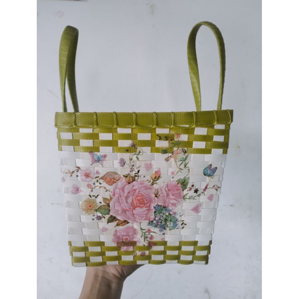 TAS ANYAMAN ukuran kotak kardus nasi 20x20 cm Decoupage murah