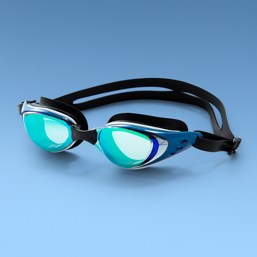 Kacamata Renang Anti-Fog dengan Adjustable Nose Bridge - Kombinasi Putih, Biru, Hitam