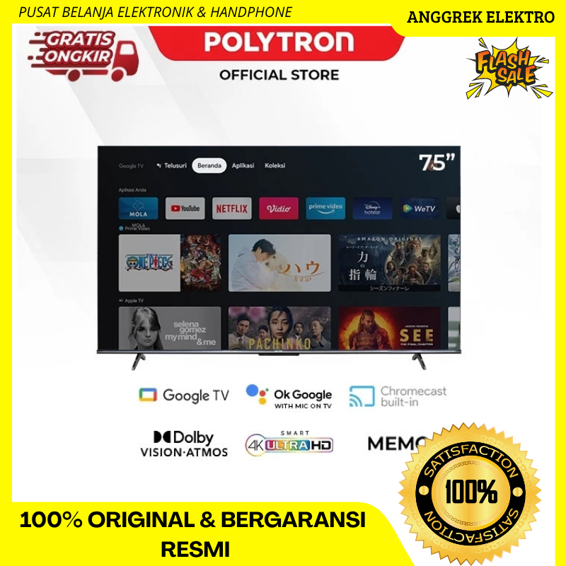 TV POLYTRON 75 INCH UHD 4K SMART GOOGLE TV 75INCH 75UG5959 GARANSI RESMI