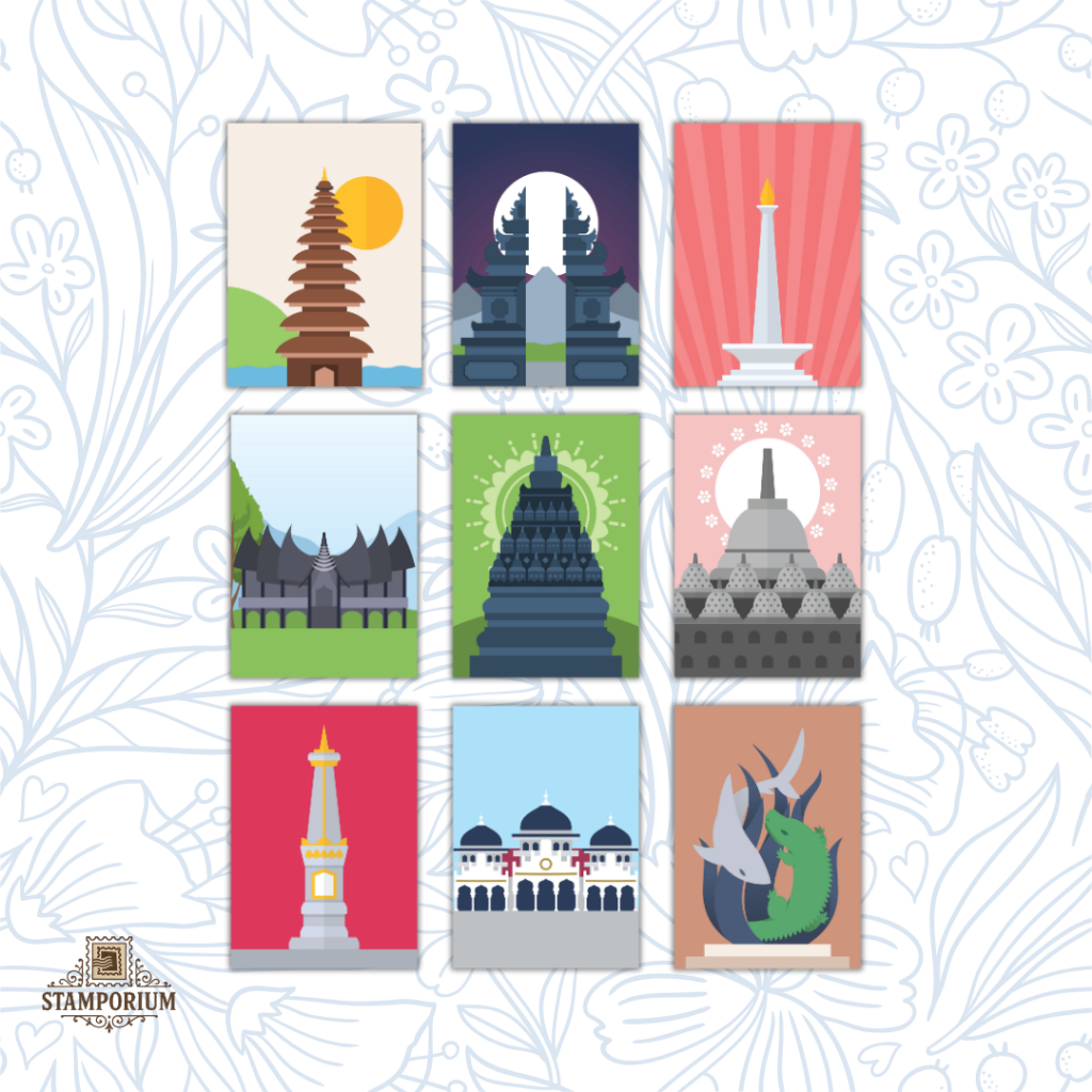 

STAMPORIUM | Kartu Pos / Postcard | Monumen Indonesia (Flat Design)