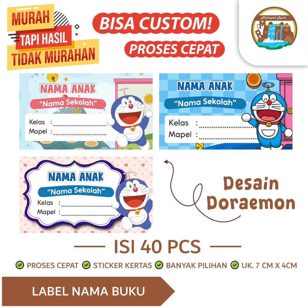 

(ISI 40 PCS) Stiker Nama Anak / Pelajaran / Sekolah [Doraemon] Untuk Buku [BISA CUSTOM]