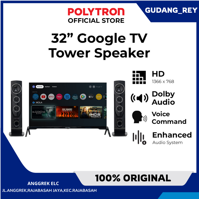 POLYTRON PLD 32 TG 9055 + SPK T1032 - GOOGLE TV LED 32 GARANSI RESMI