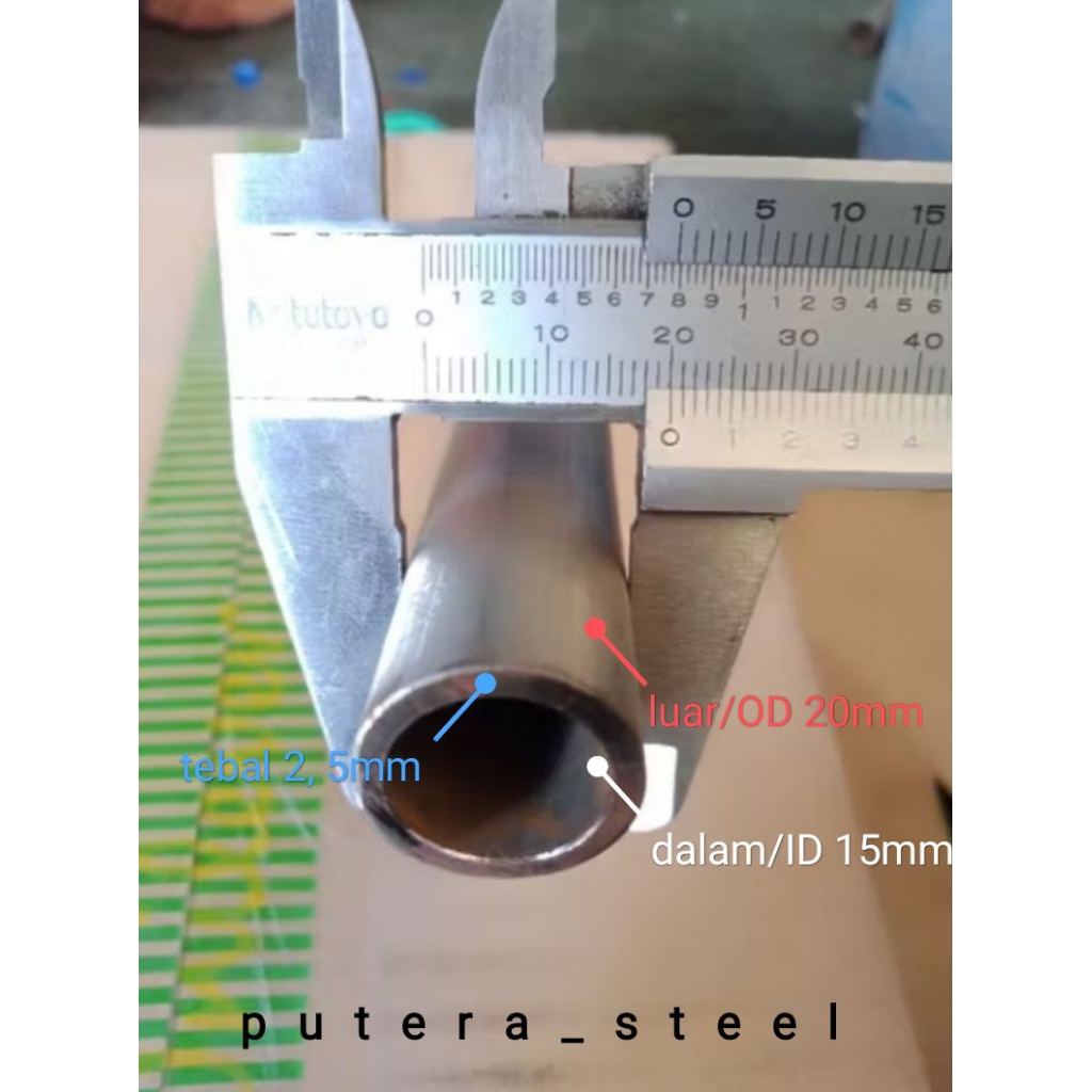 pipa besi seamles luar/OD 20mm dalam/ID 15mm tebal 2,5mm ukuran 10-50cm