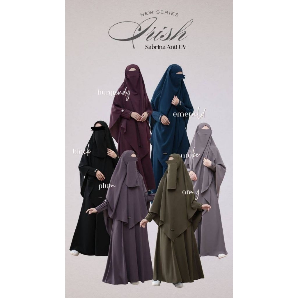 IRISH SET BY GERAI MIKA SET GAMIS SYAR'I SABRINA ANTI UV POLOS PREMIUM KHIMAR PED ANTEM JUMBO FREE C