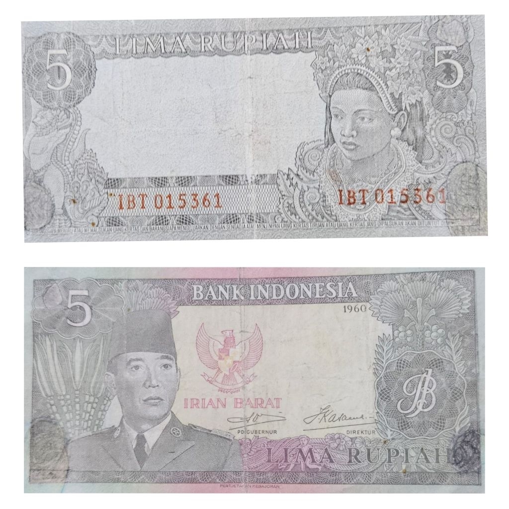 Koleksi Negara Indonesia 5 rupiah series sukarno irian barat 1960 axf utuh dijamin original 100%