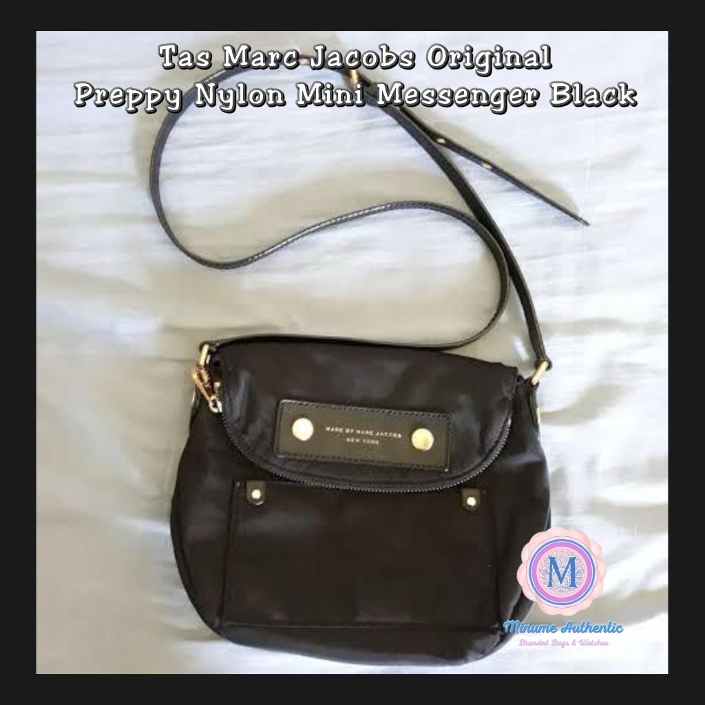 Tas MJ Original Preppy Nylon Mini Messenger Black Crossbody