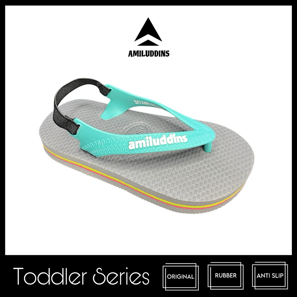 AMILUDDINS Toddler - Sandal Jepit Bayi Karet Tali Belakang bukan fipper bukan swallow abu abu