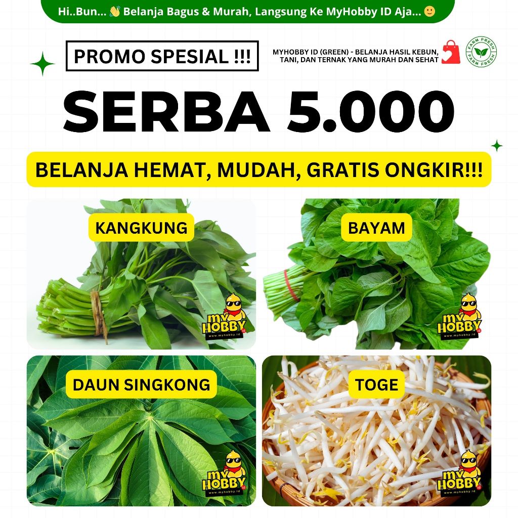 

PROMO! Aneka Sayur Hijau Segar & Toge Serba 5.000! Kangkung, Bayam, Daun Singkong. Serba 5000 5K 5rb