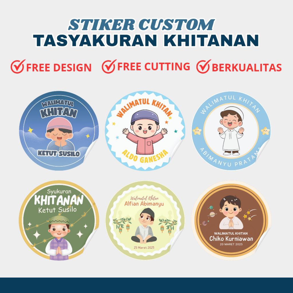 

STIKER TASYAKURAN KHITAN BULAT FREE DESAIN FREE CUTTING BAHAN CHROMO GLOSSY PREMIUM TERMURAH