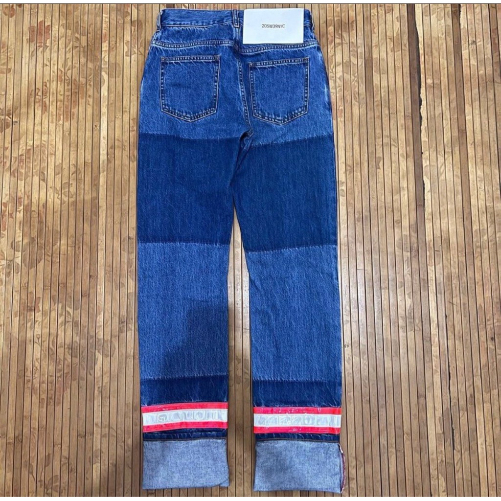 CALVIN KLEIN x 205W39NYC PATCHWORK STRAIGHT LEG REFLECTIVE FIRE FIGHTER DENIM JEANS play cdg ysl