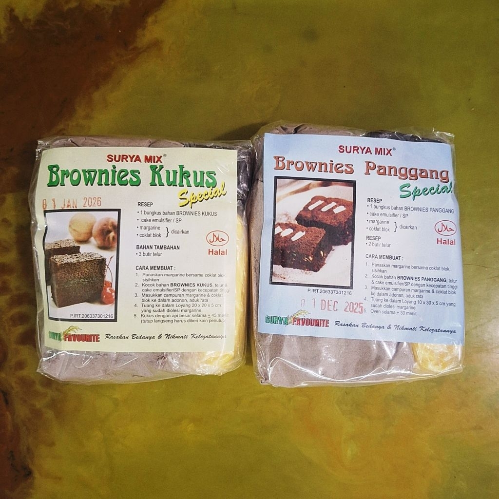 

Tepung Premix Instan SuryaMix "BROWNIES KUKUS & PANGGANG SPECIAL" Anti Gagal